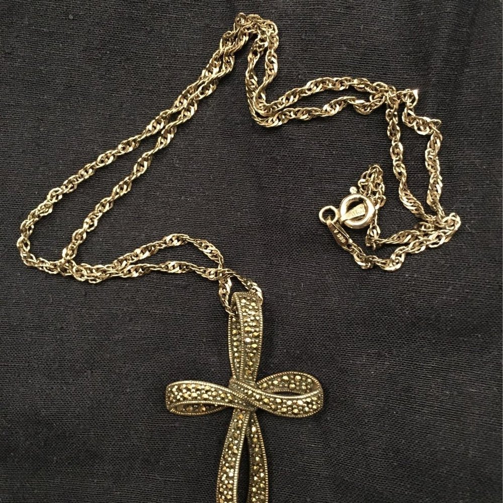 Marcasite Sterling Silver 925 Cross Necklace